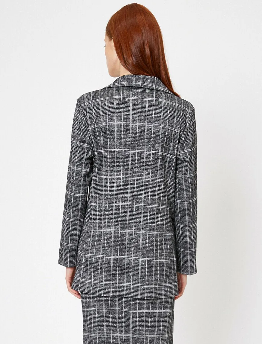 14972 Black Single Button Check Jacket