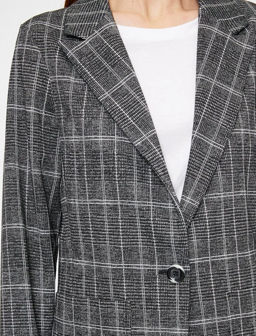 14972 Black Single Button Check Jacket