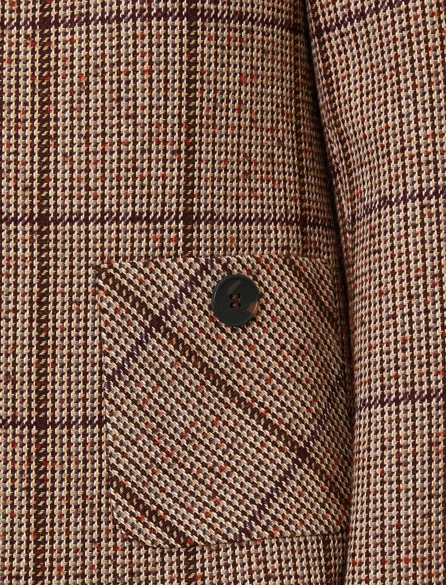 14974 Brown Round Collar Check Jacket