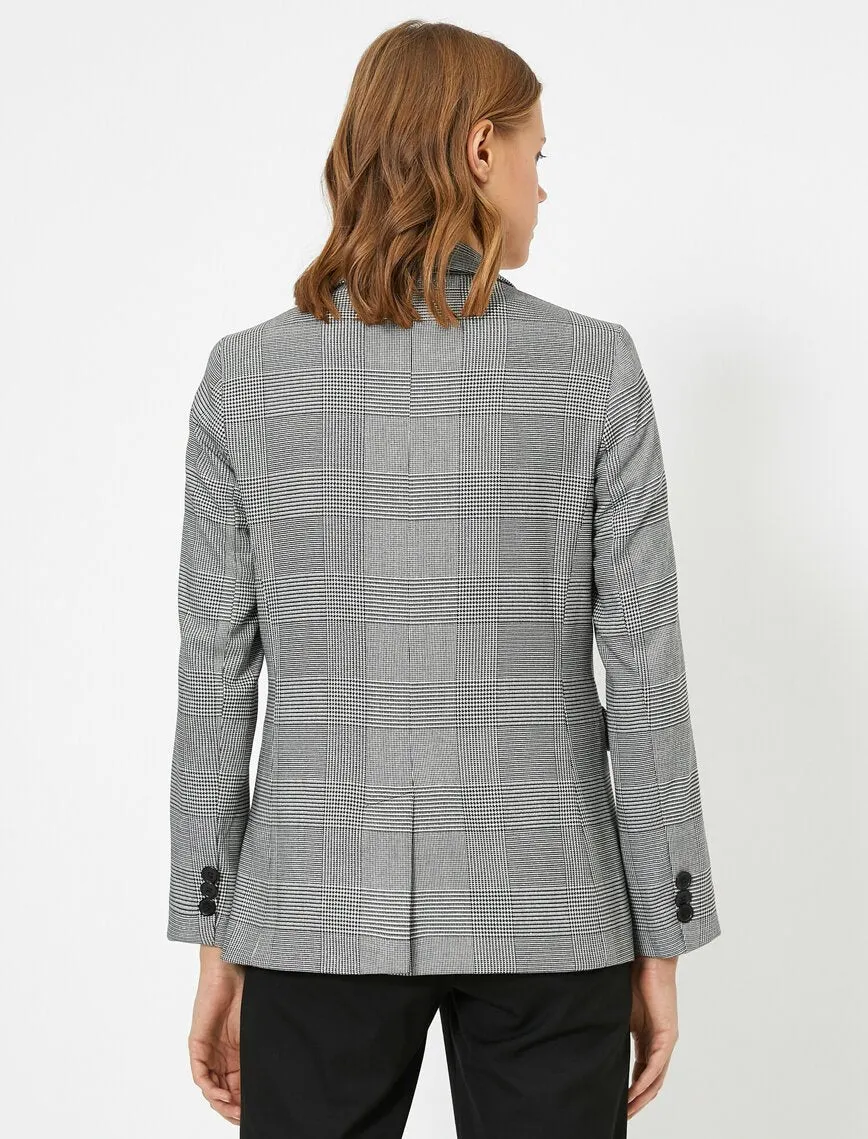 16511 Black Double-Breasted Check Jacket