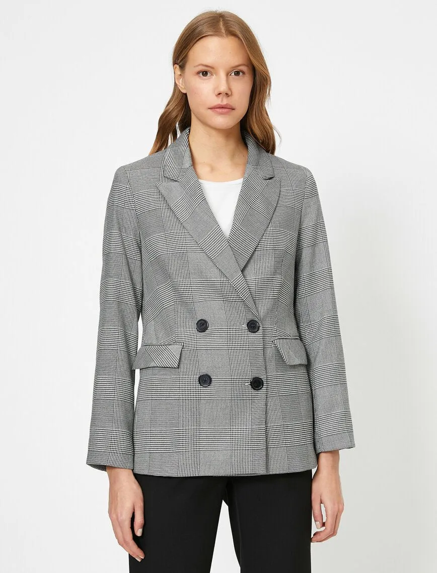 16511 Black Double-Breasted Check Jacket