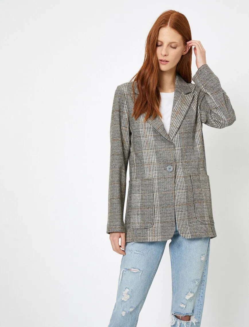 16556 Grey Button Detailed Jacket