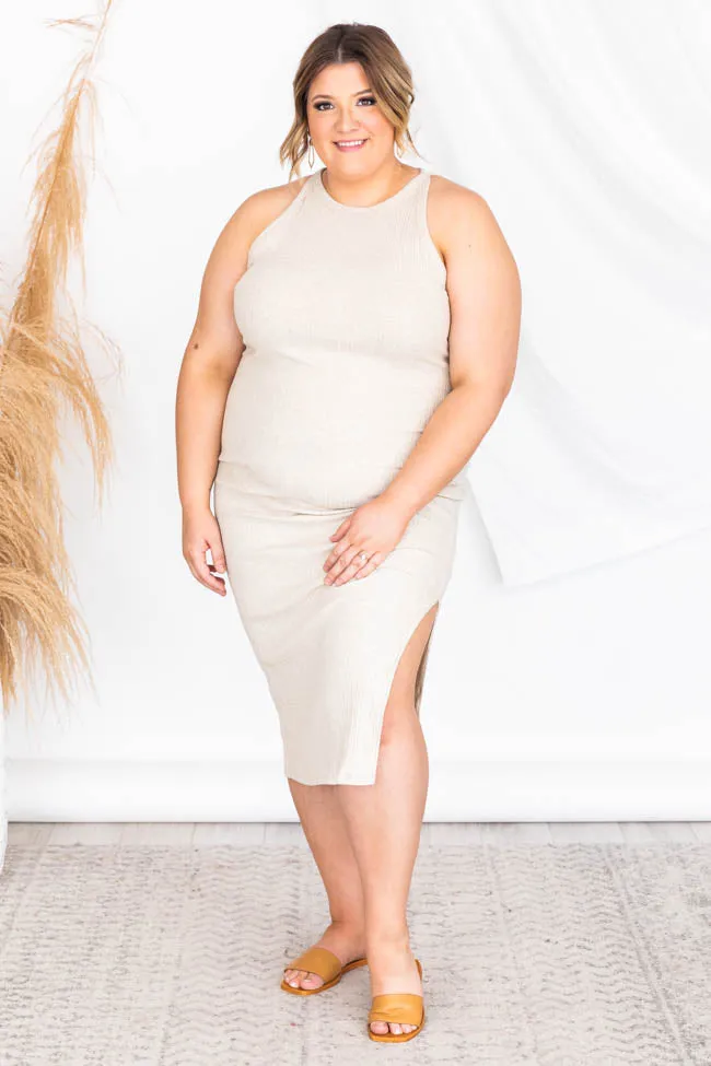 Adored By You Oatmeal Ribbed Midi Tank Dress FINAL SALE