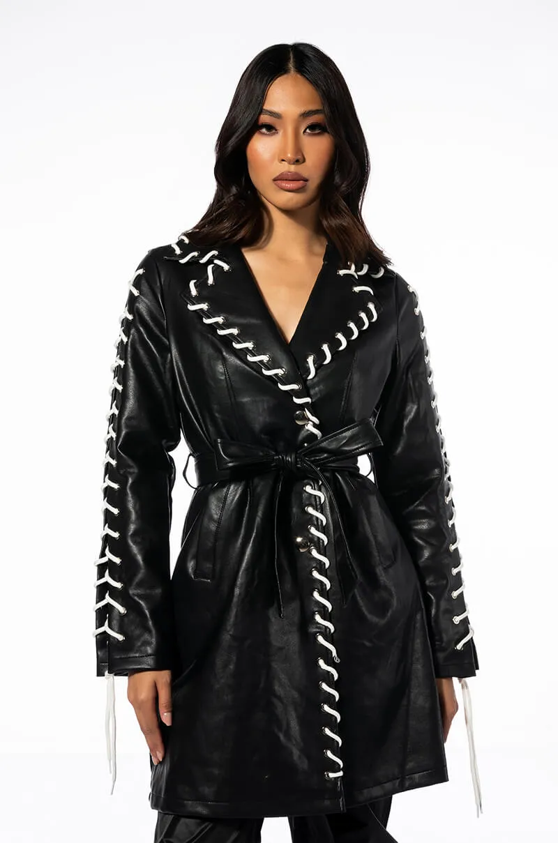 ALL THE SMALL THINGS PU TRENCH WITH LACE UP