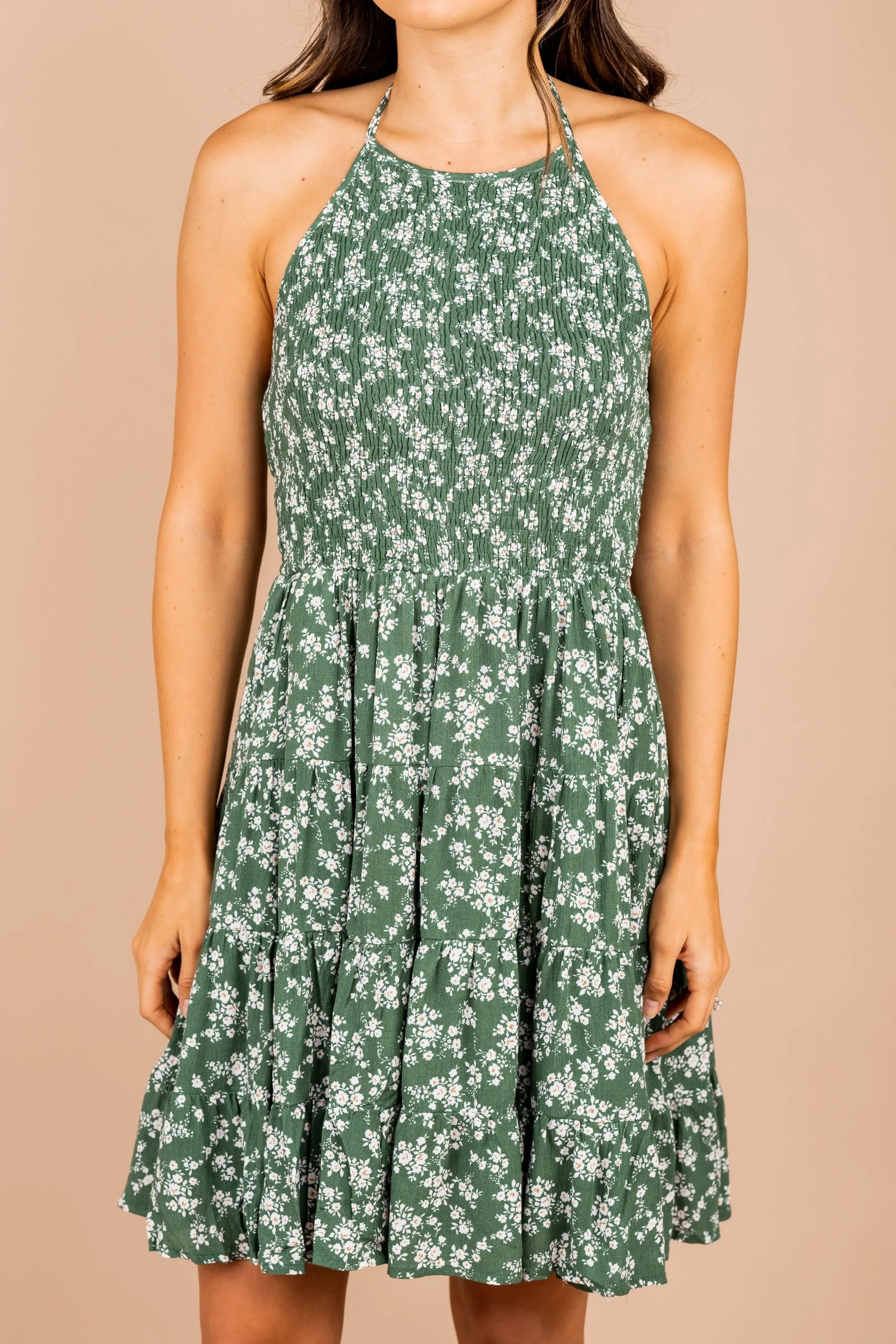 All Your Heart Forest Green Halter Dress