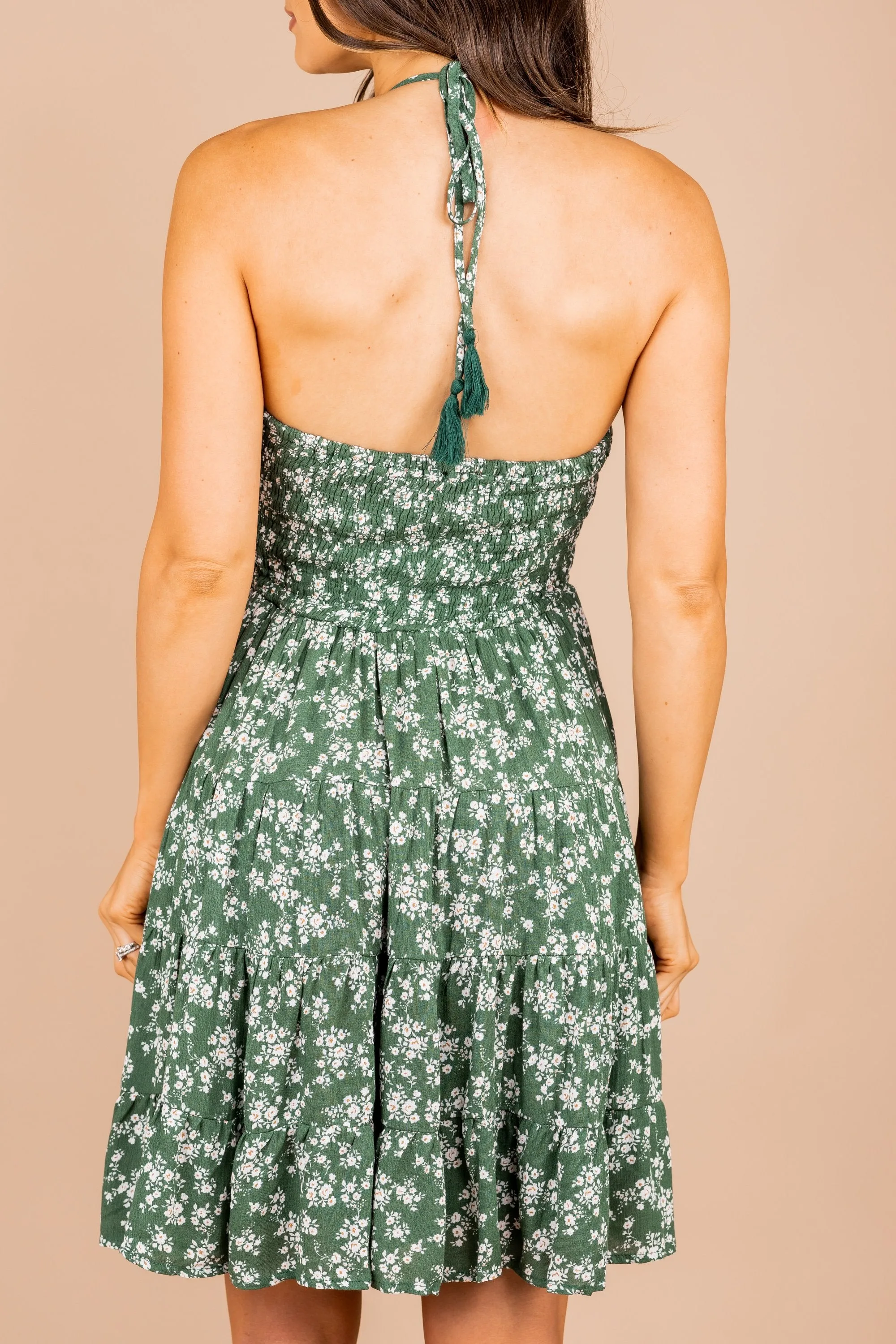 All Your Heart Forest Green Halter Dress