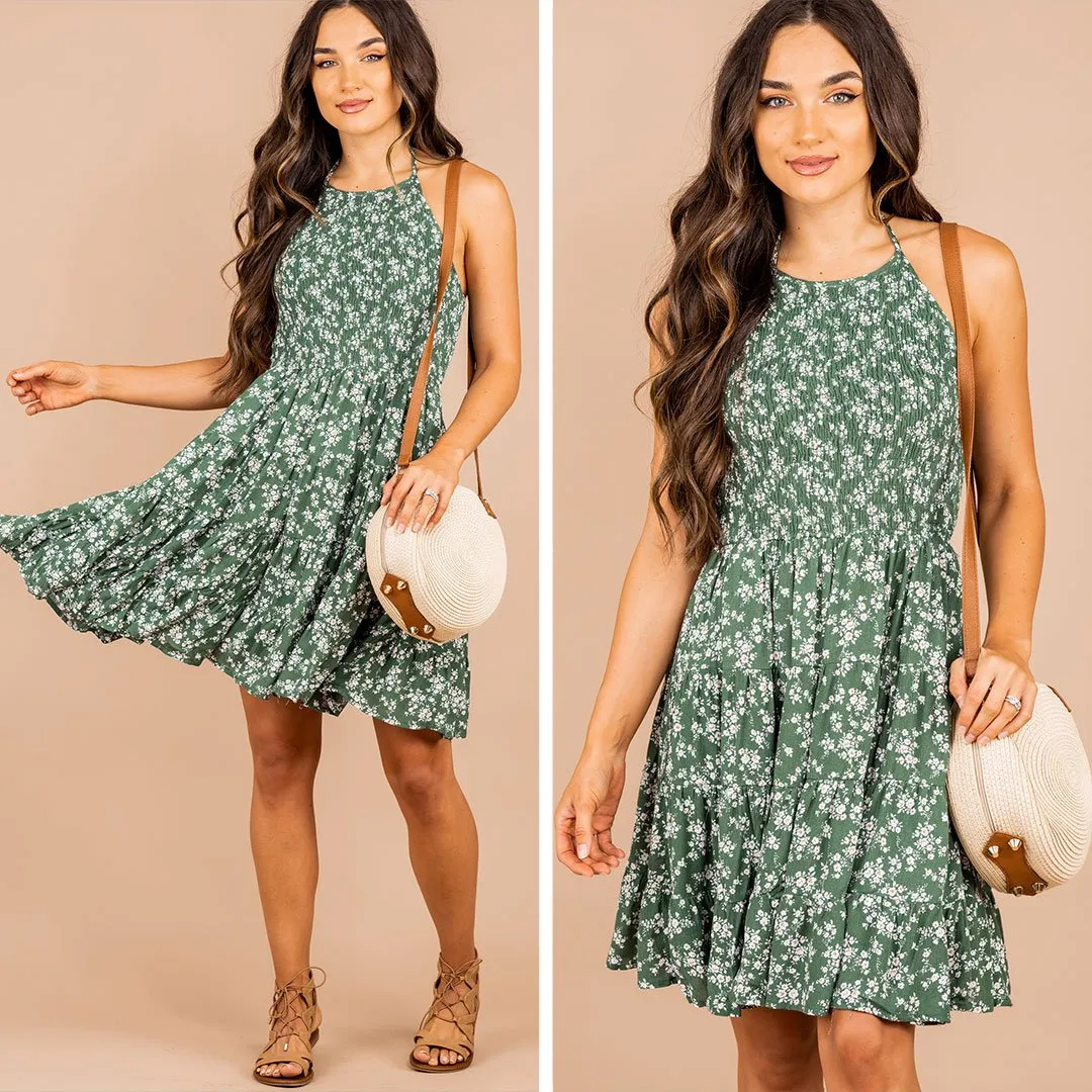 All Your Heart Forest Green Halter Dress