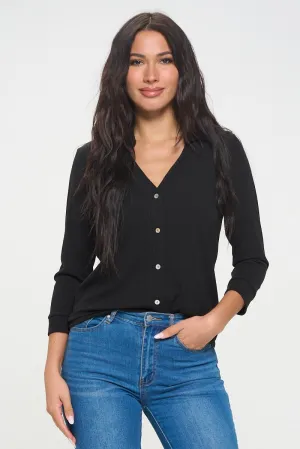 Amaya Rib Knit Button Down Collar Top