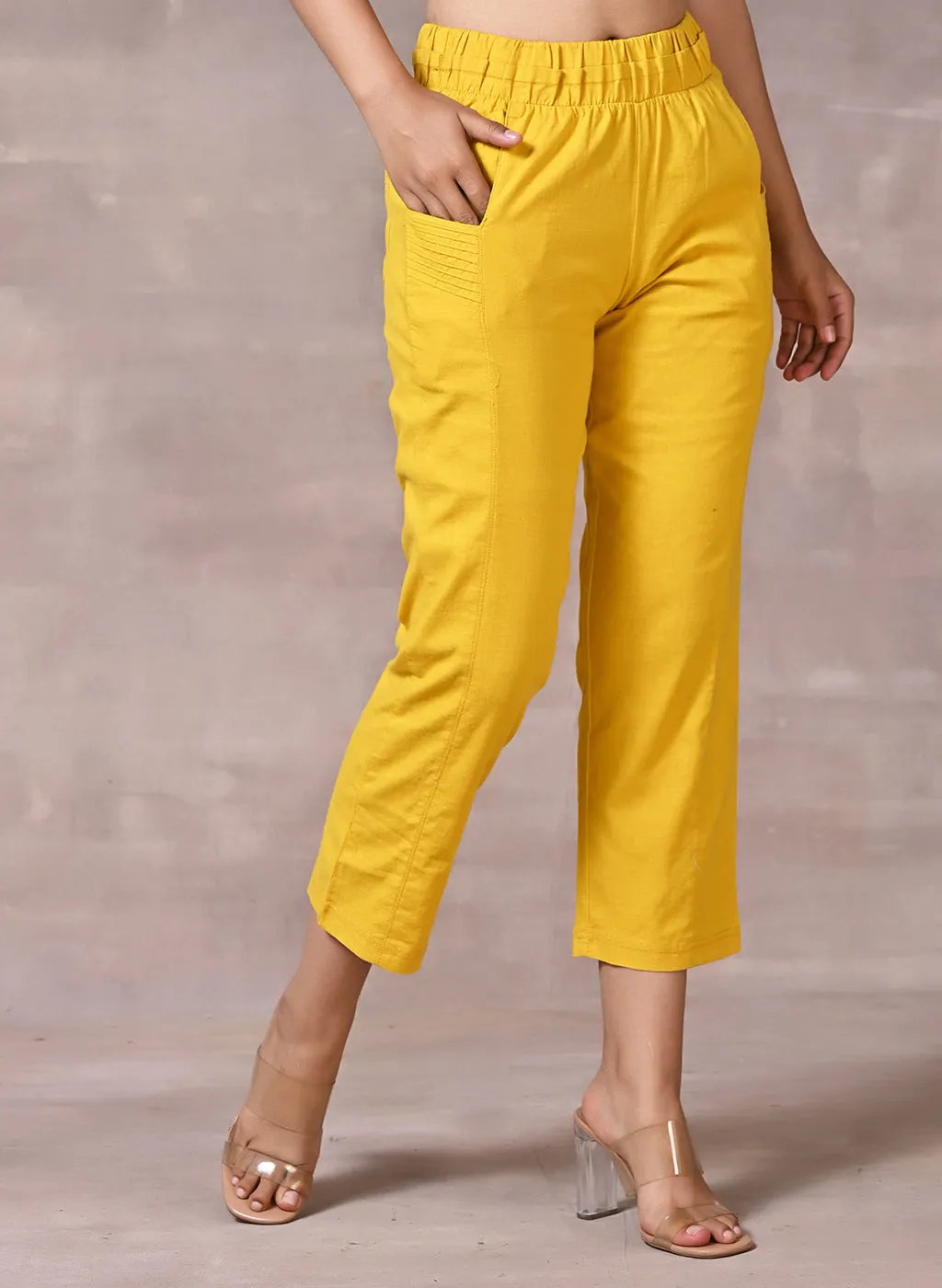 Ayeza Yellow Green Classic Fit Pants for Women