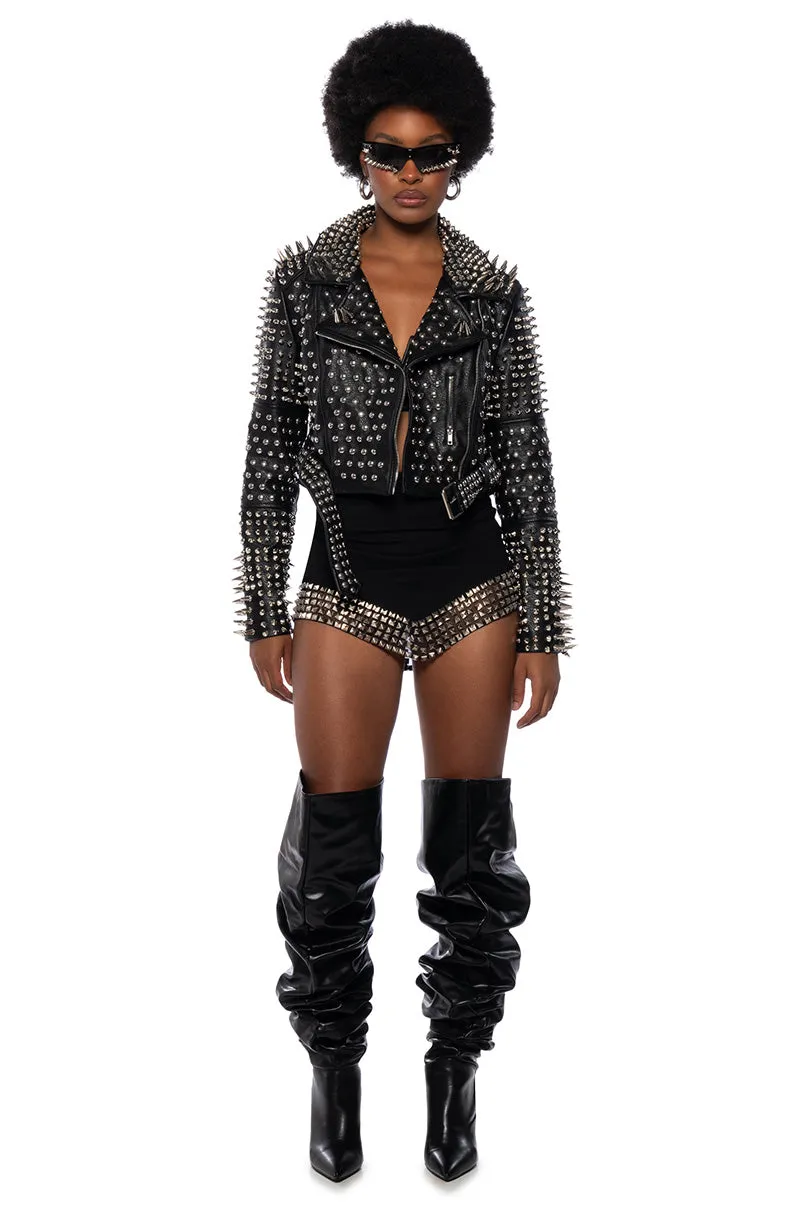 AZALEA WANG ALL OUT LUCIFER STUD MOTO JACKET