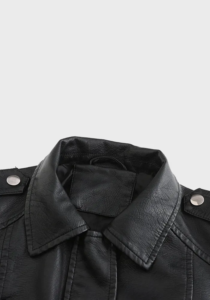 Belted Leather Jacket (Black)