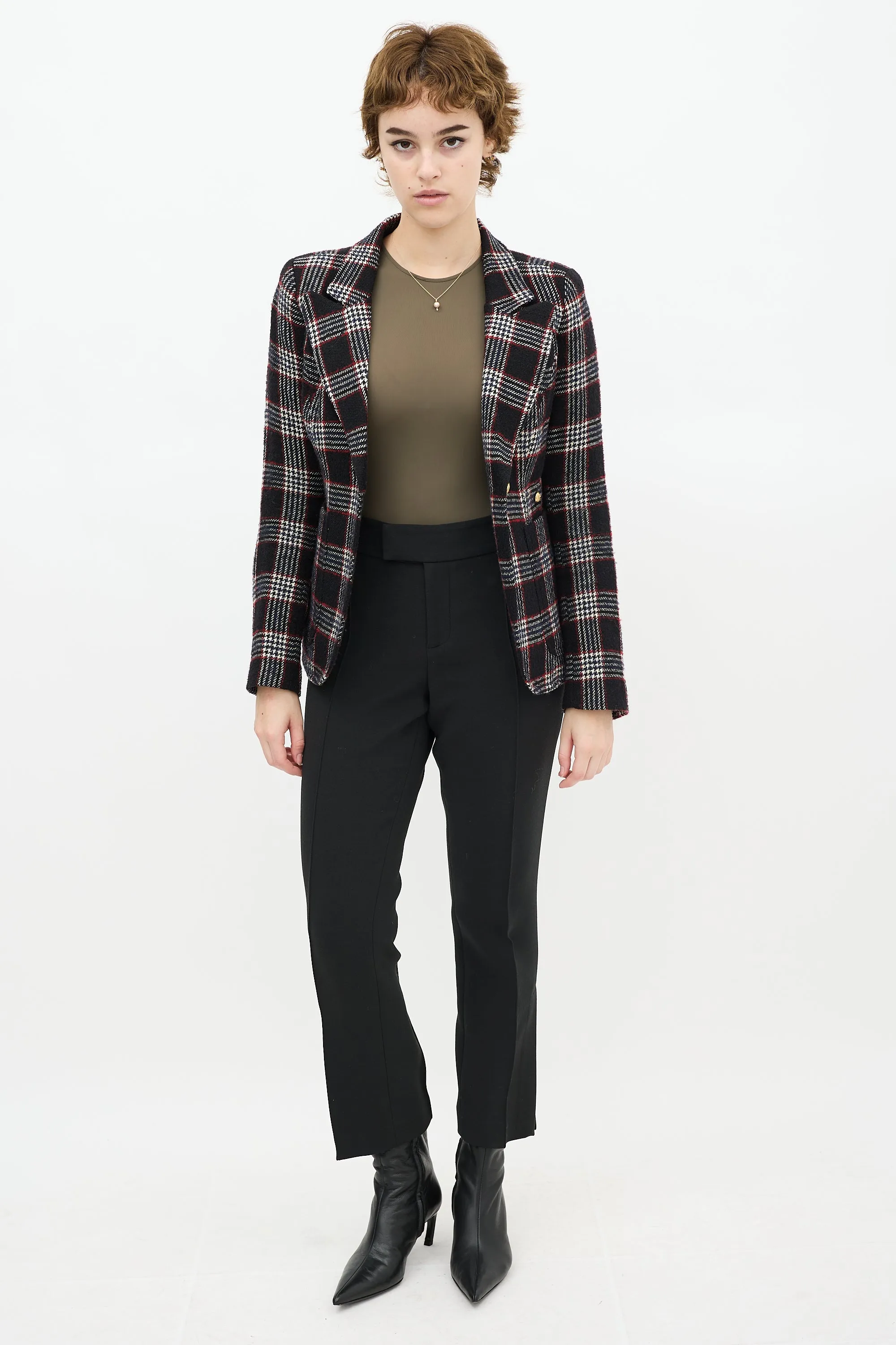 Black & Red Wool Plaid Duchess Blazer