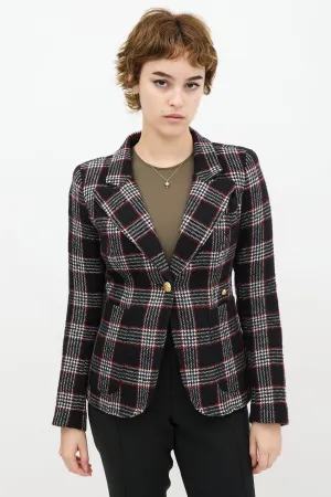 Black & Red Wool Plaid Duchess Blazer