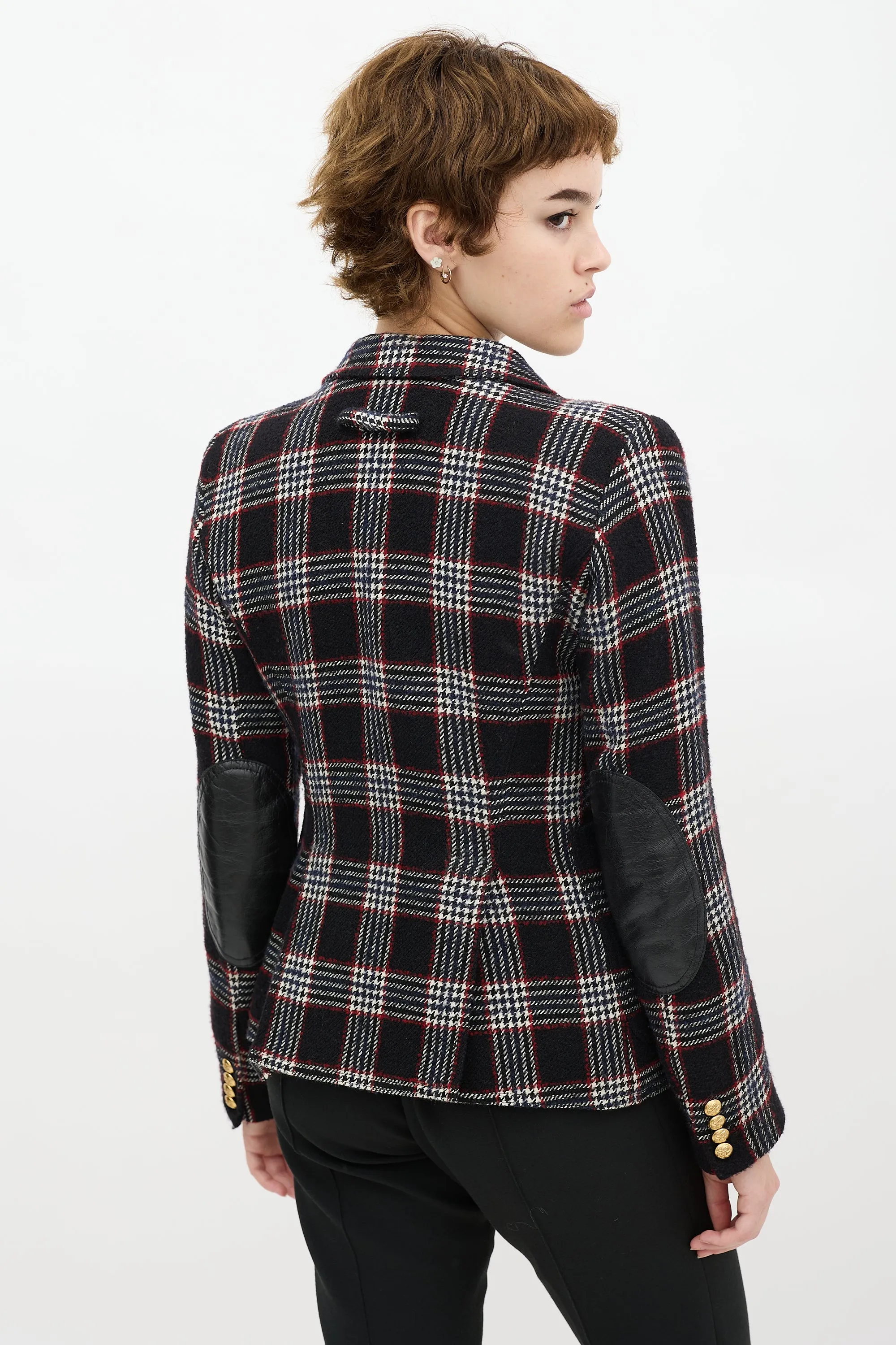 Black & Red Wool Plaid Duchess Blazer