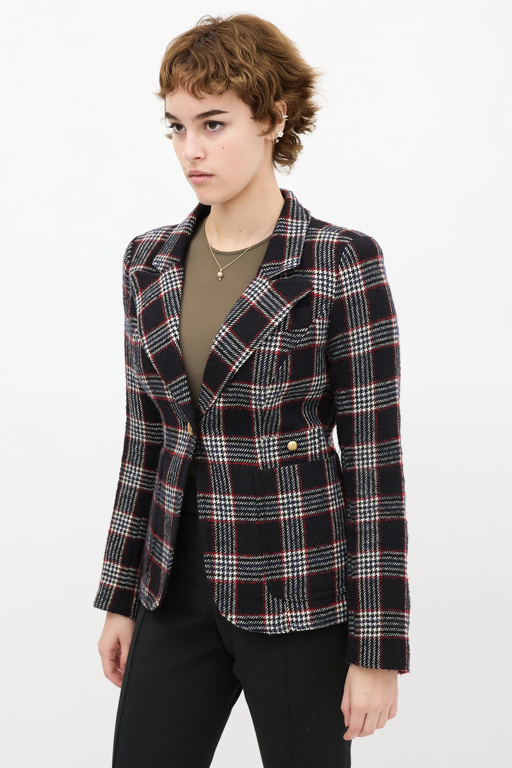 Black & Red Wool Plaid Duchess Blazer