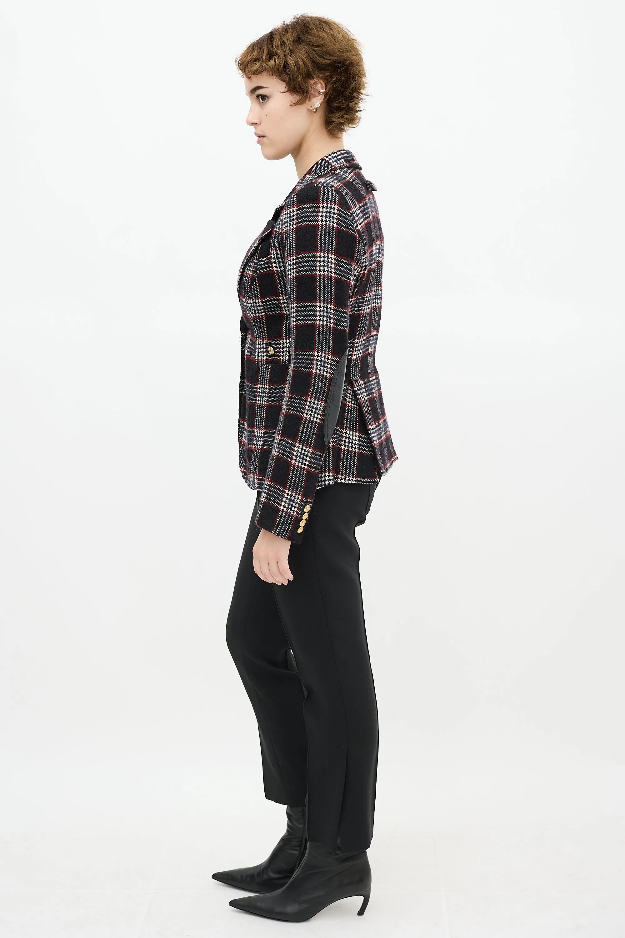 Black & Red Wool Plaid Duchess Blazer