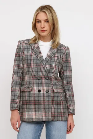 Black Red & Beige Plaid Blazer