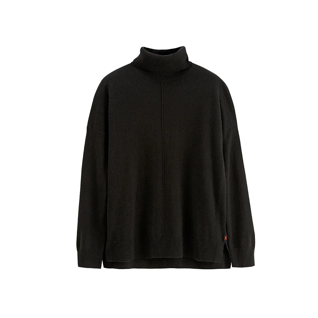 Black Wool-Cashmere Relaxed Rollneck Sweater