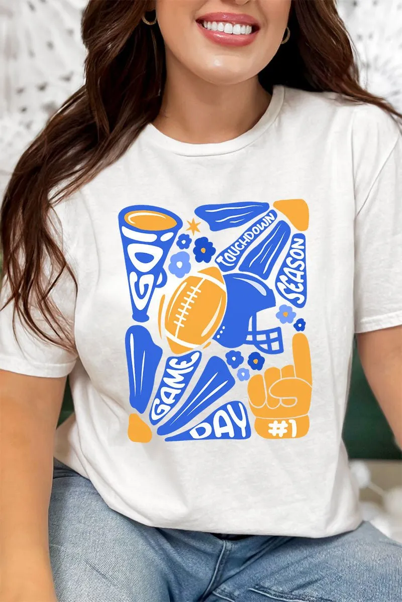 Blue Doodle Touchdown Season Short Sleeve Relaxed Fit T-Shirt