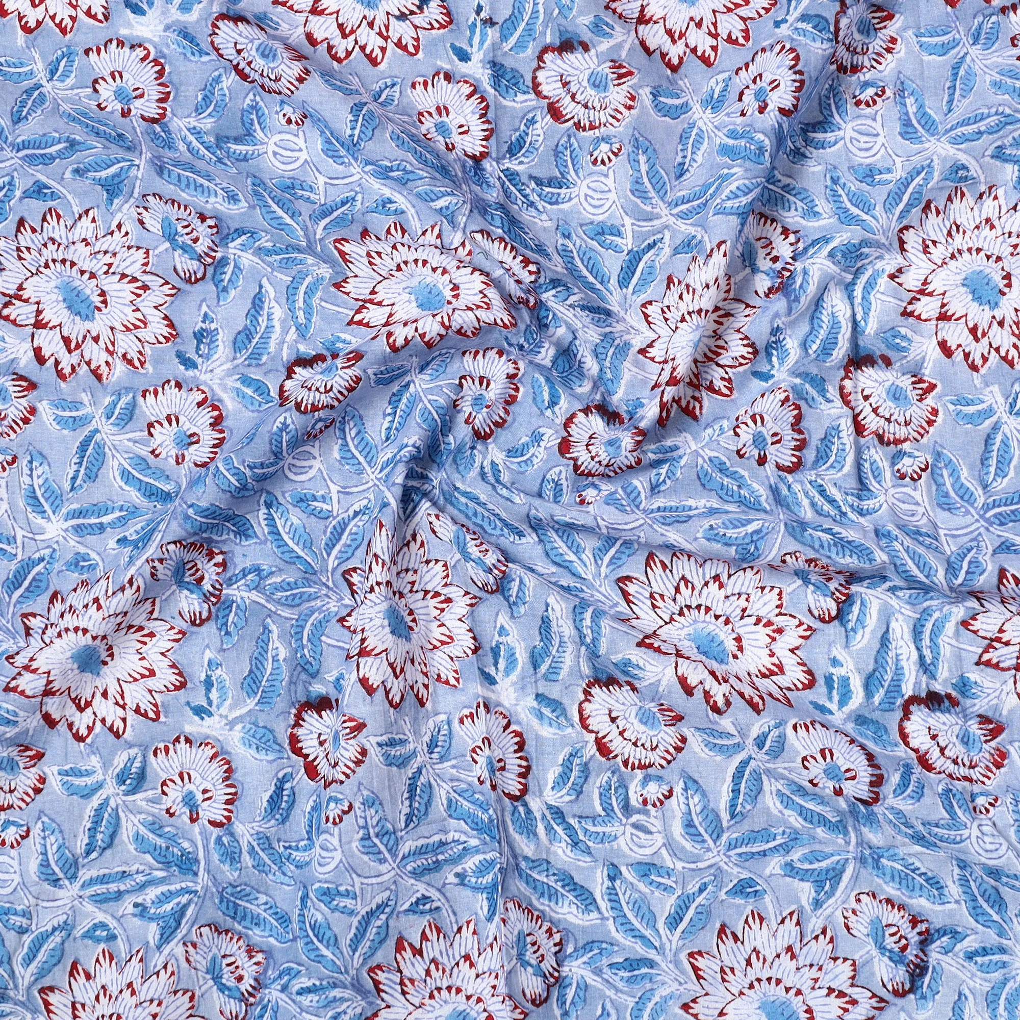 Blue - Sanganeri Block Printed Cotton Precut Fabric (0.75 meter) 61