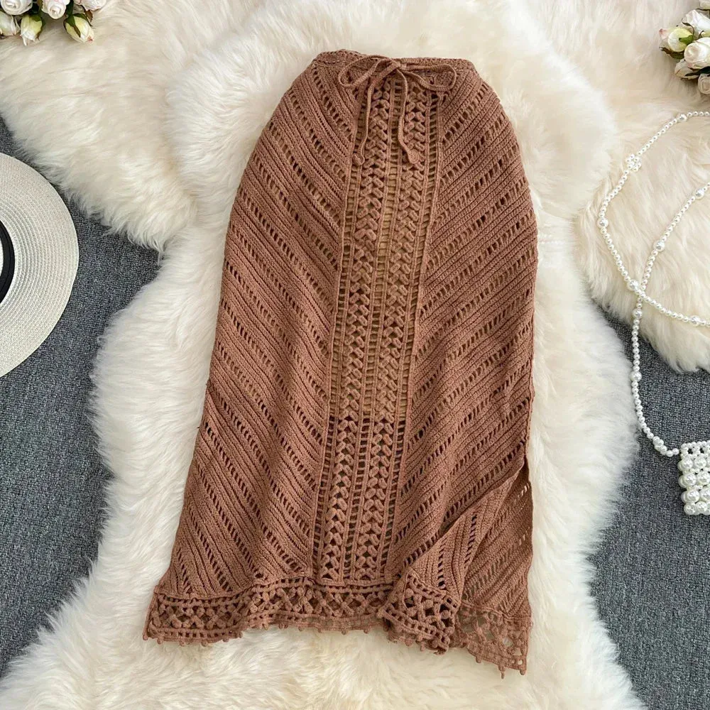 Boho Summer Lace-up Crochet Skirt