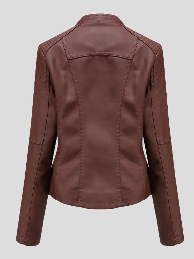 Brown Leather Jacket with Lace-Up Detail