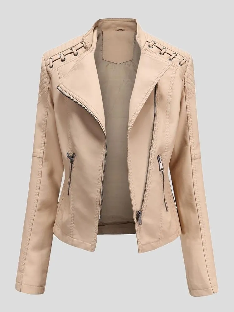 Brown Leather Jacket with Lace-Up Detail