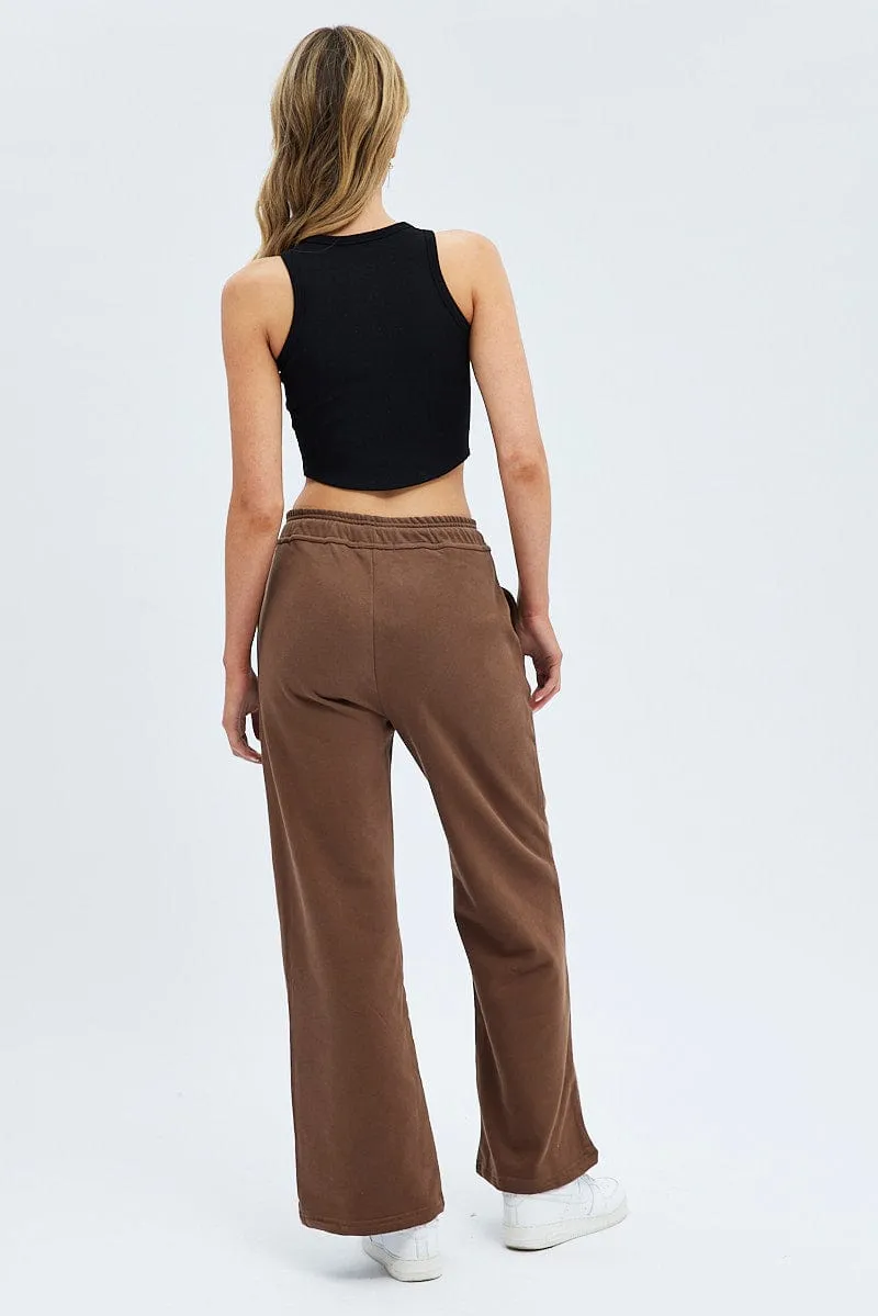 Brown Track Pants Relaxed Fit