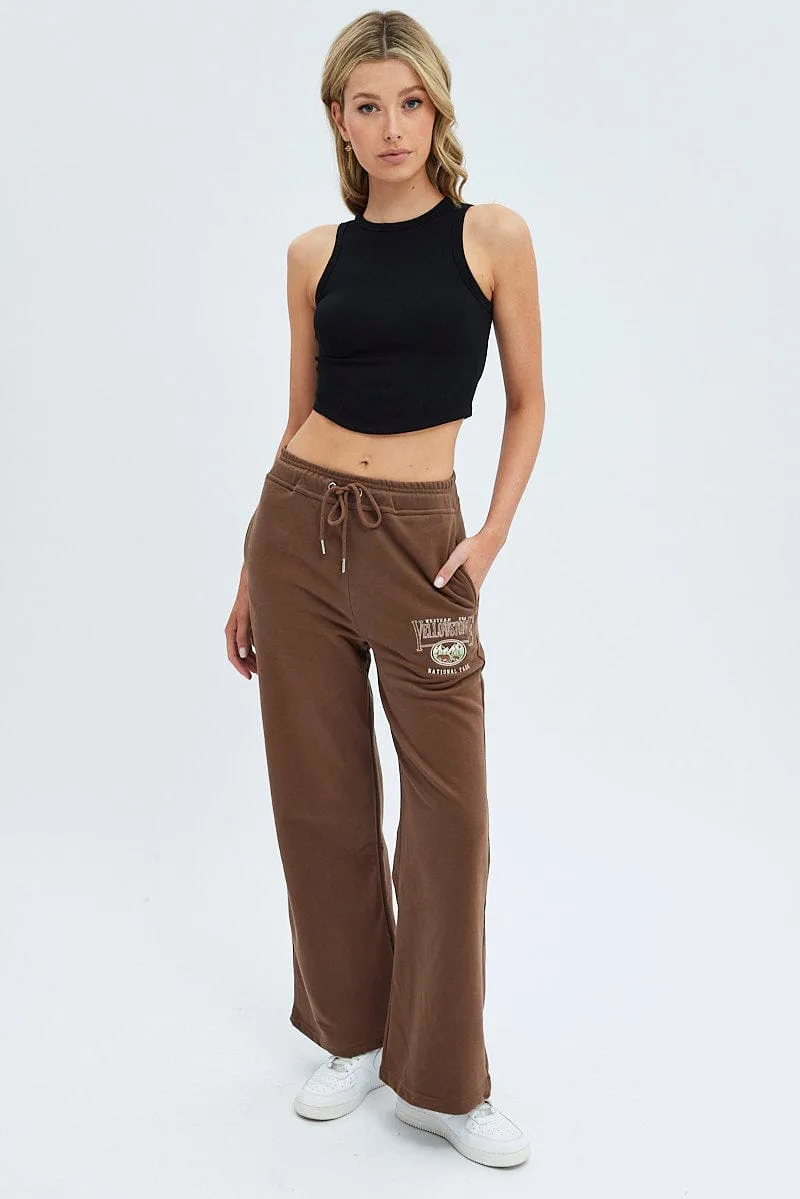 Brown Track Pants Relaxed Fit