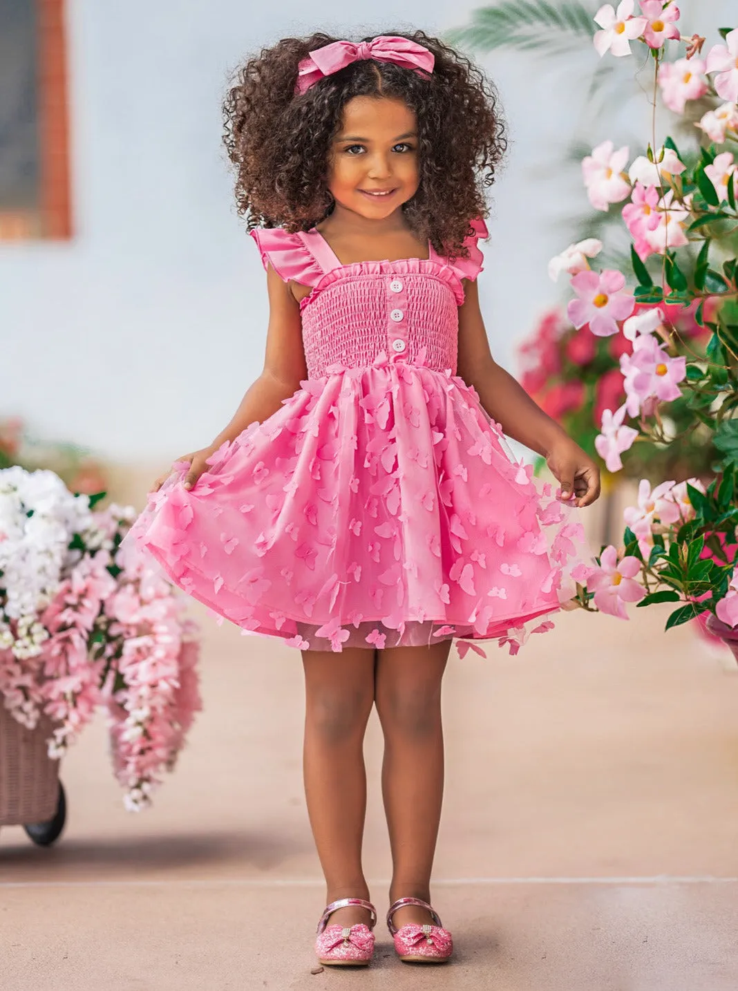 Butterfly Kisses Pink Smocked Dress