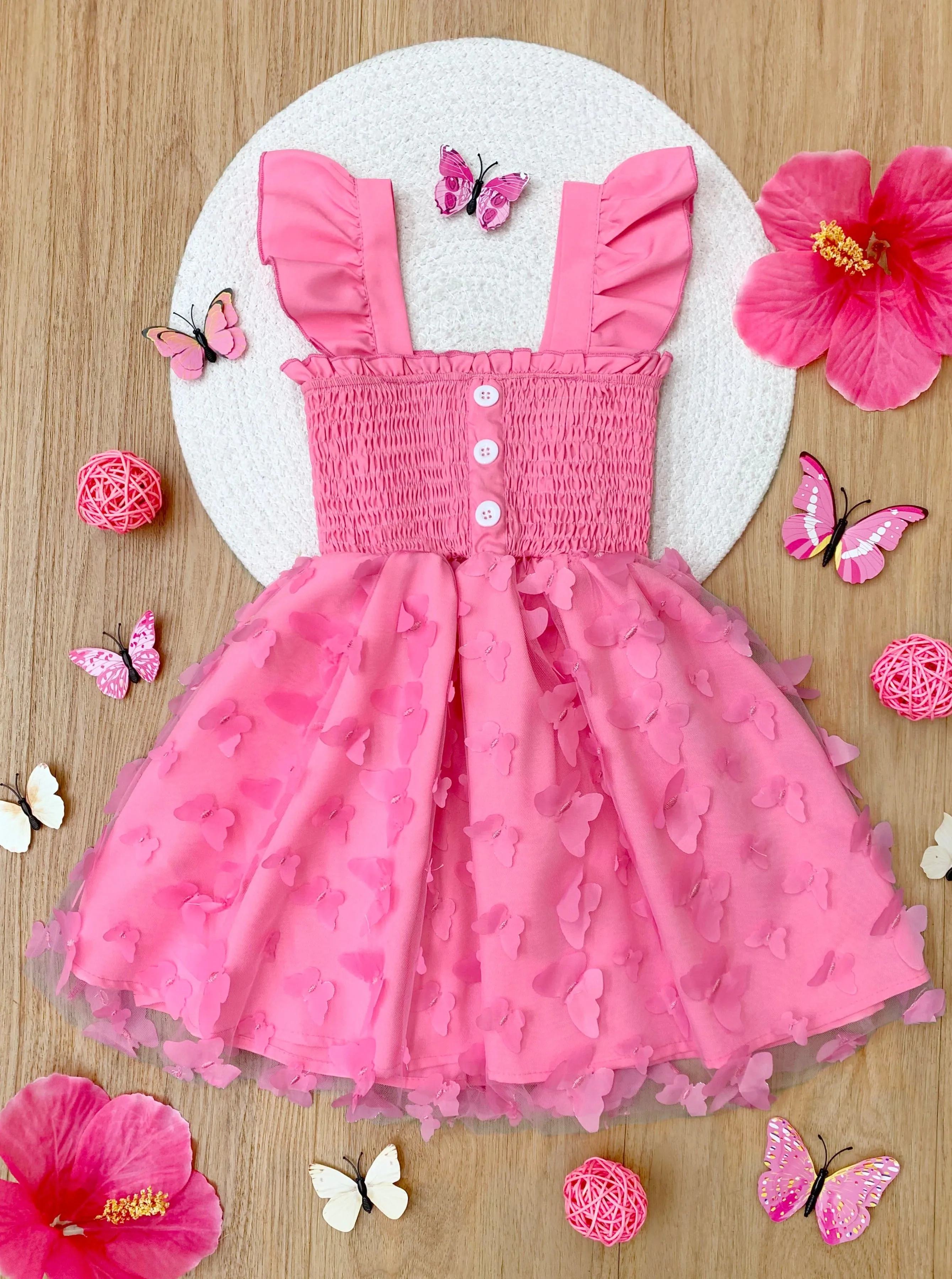 Butterfly Kisses Pink Smocked Dress