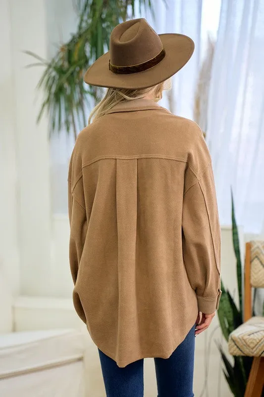 Camel Raw Edge Suede Shacket