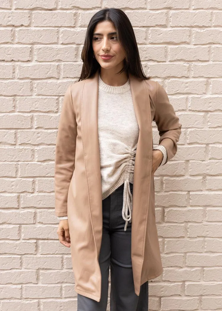 Camilla Leather Coat - Beige