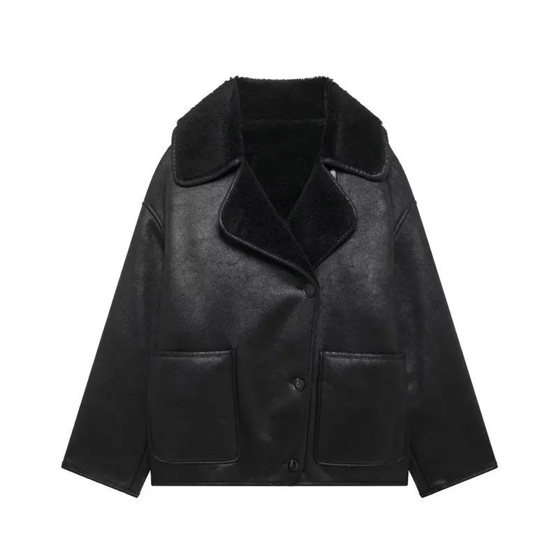 Cassandra Aviator Style Black Faux Fur Colar Jacket