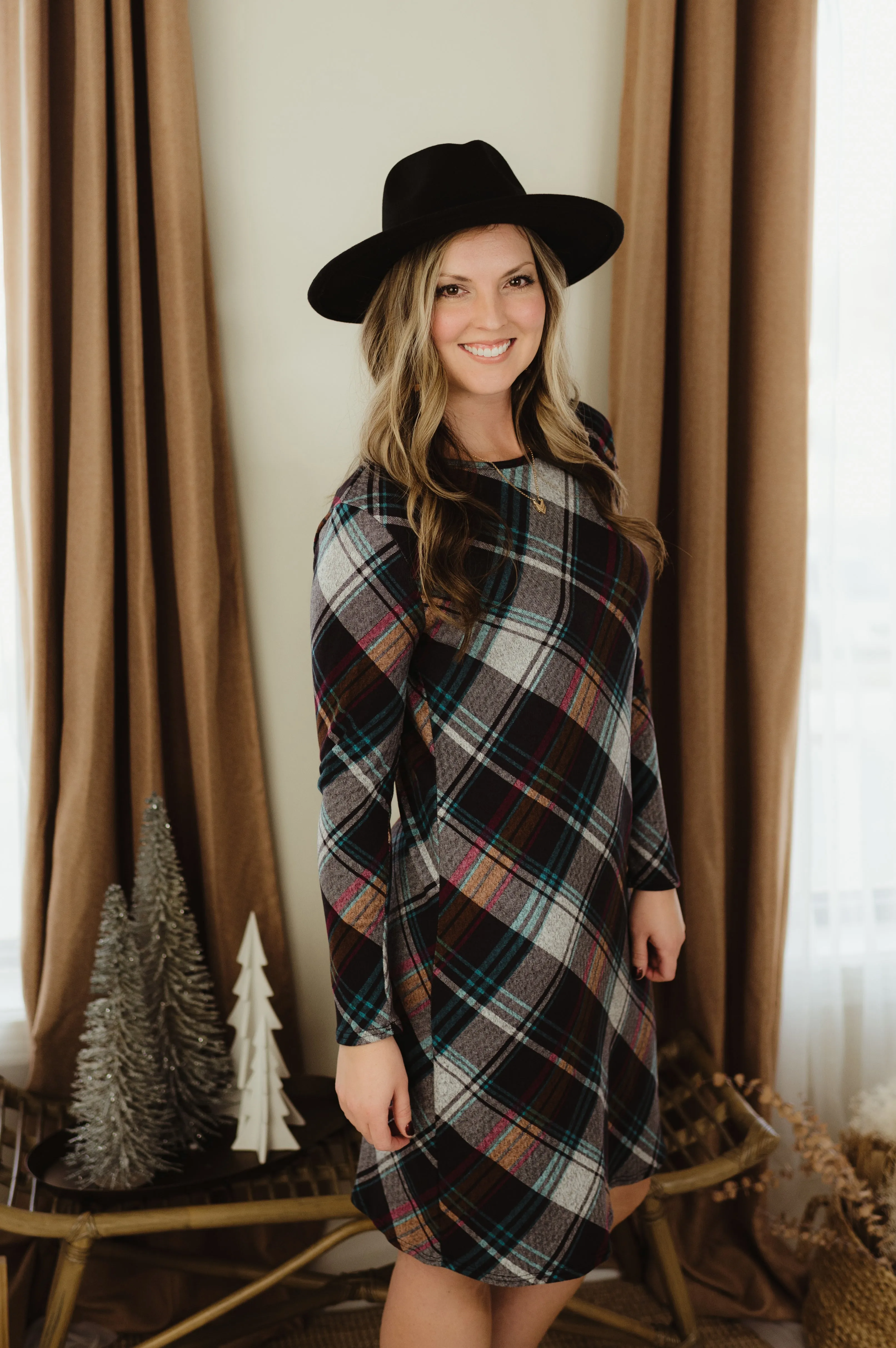 Casual Plaid Knit Dress