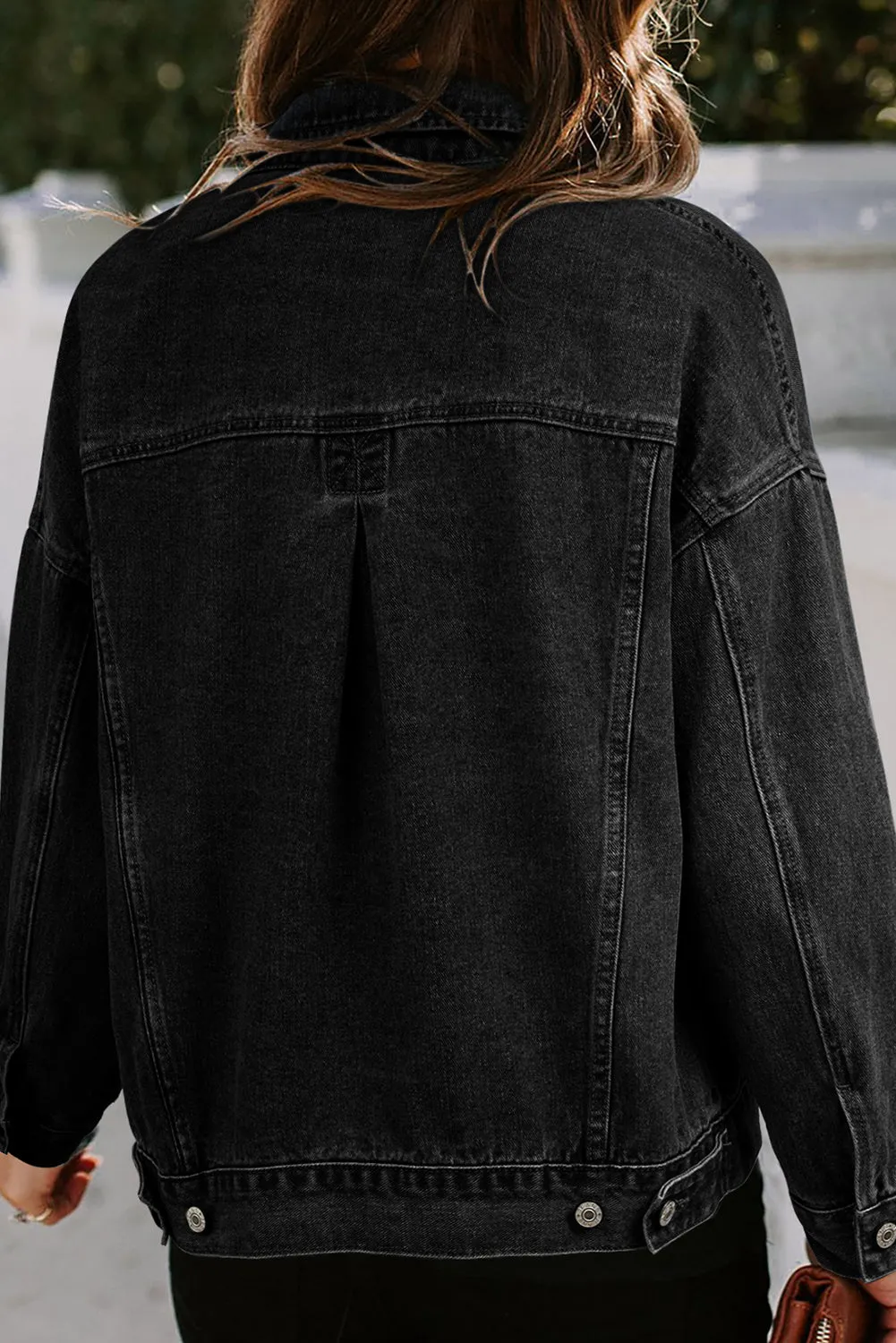 Casual Raw Trim Long Sleeve Single Breasted Button Denim Jacket