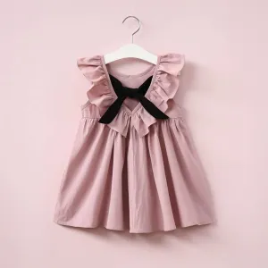 Casual Style Fly Sleeve Bow Dress For Girls