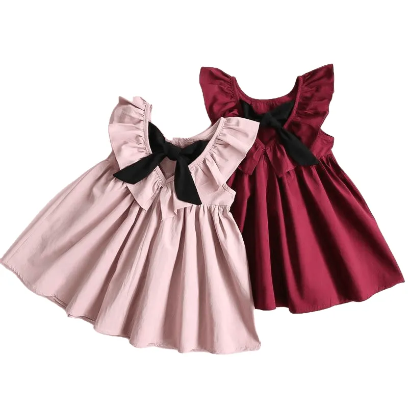 Casual Style Fly Sleeve Bow Dress For Girls