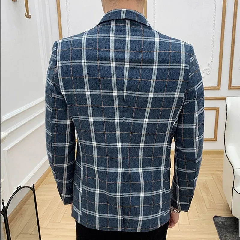 Classic Plaid Single Breasted Style Men Slim Fit Blazer