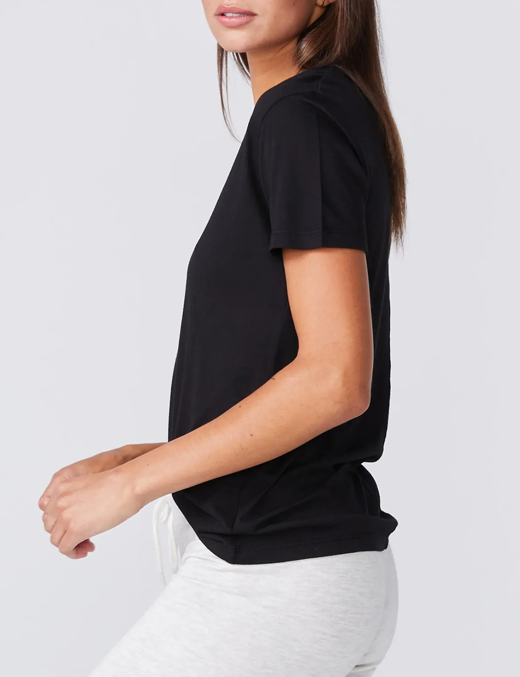 Cotton Modal Relaxed V Neck Tee, Black