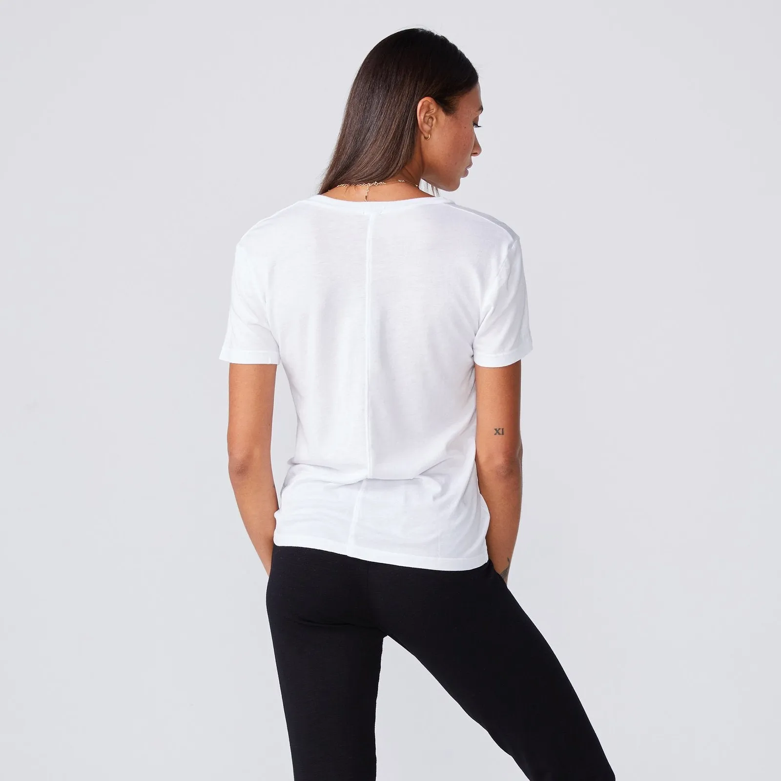 Cotton Modal Relaxed V Neck Tee - White