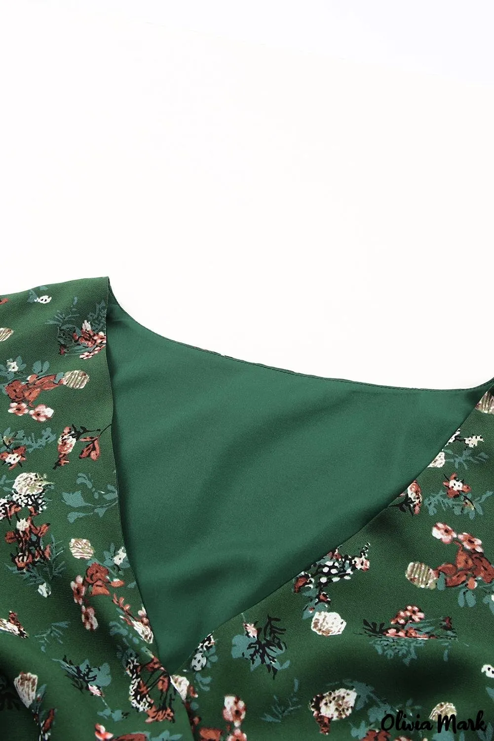 Deanwangkt - Green Floral Print Wrap V-Neck Peplum Top