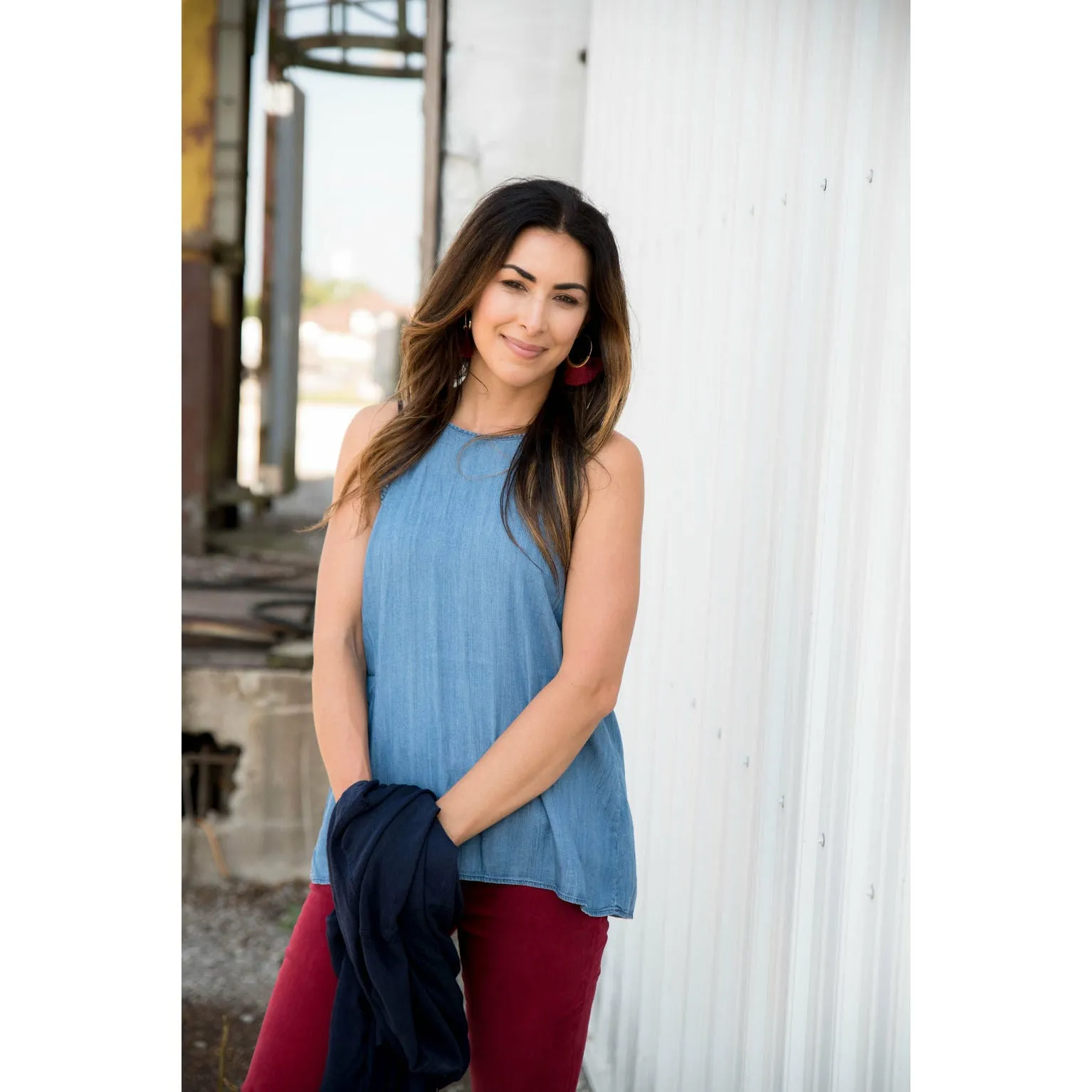 Denim Ruffle Tank