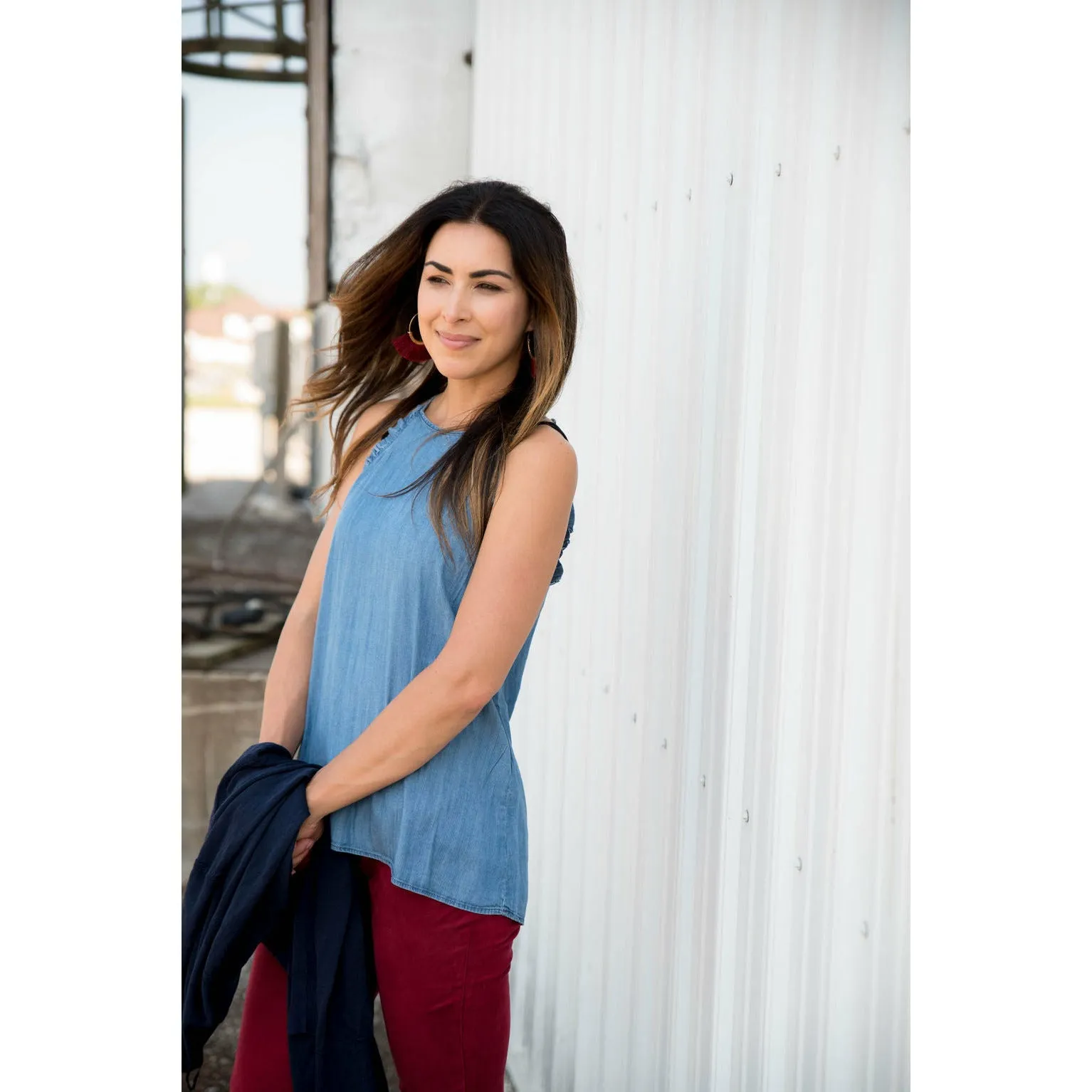 Denim Ruffle Tank