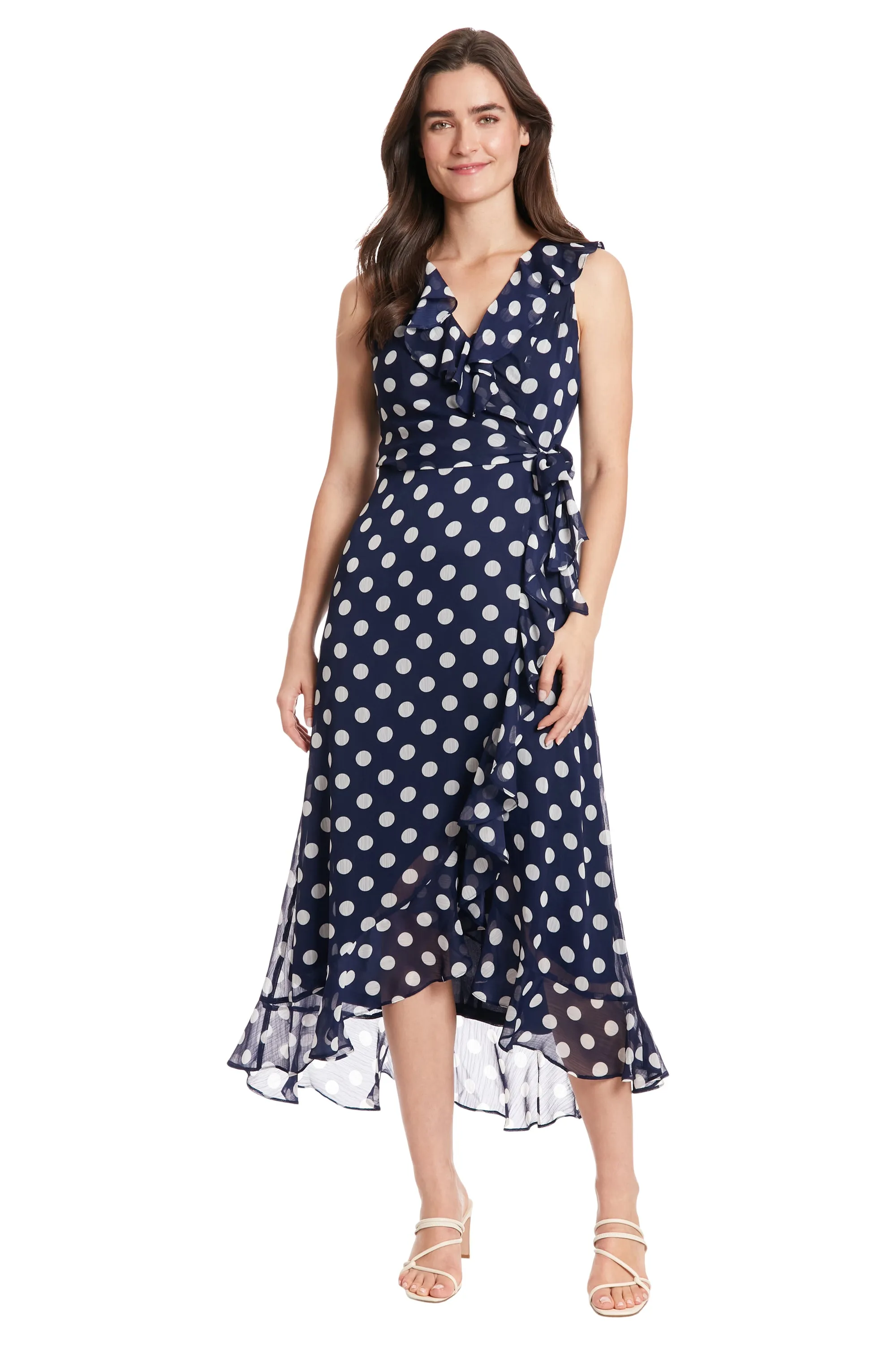 Dotted Ruffle Hem Maxi Dress