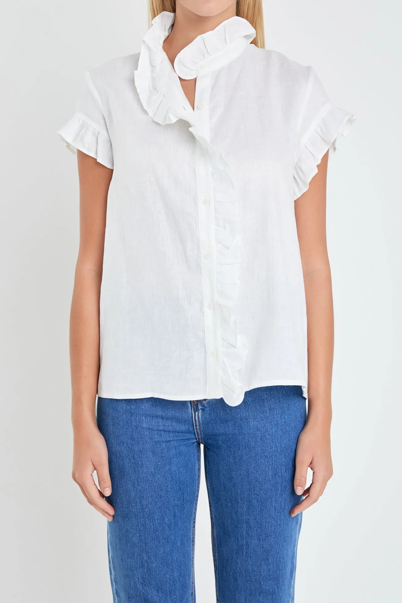 English Factory - Linen Ruffle Shirt