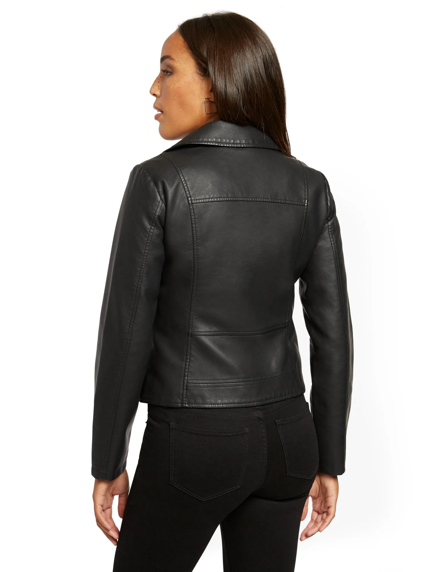 Faux-Leather Snap Moto Jacket