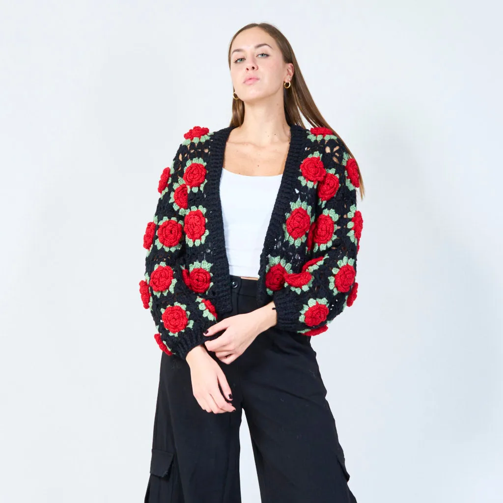 Floral crochet open-front cardigan wholesale