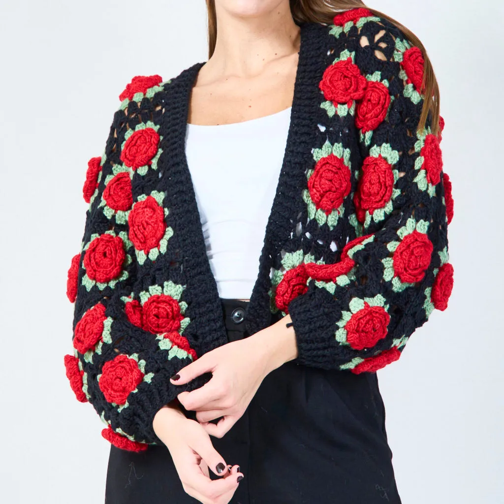 Floral crochet open-front cardigan wholesale