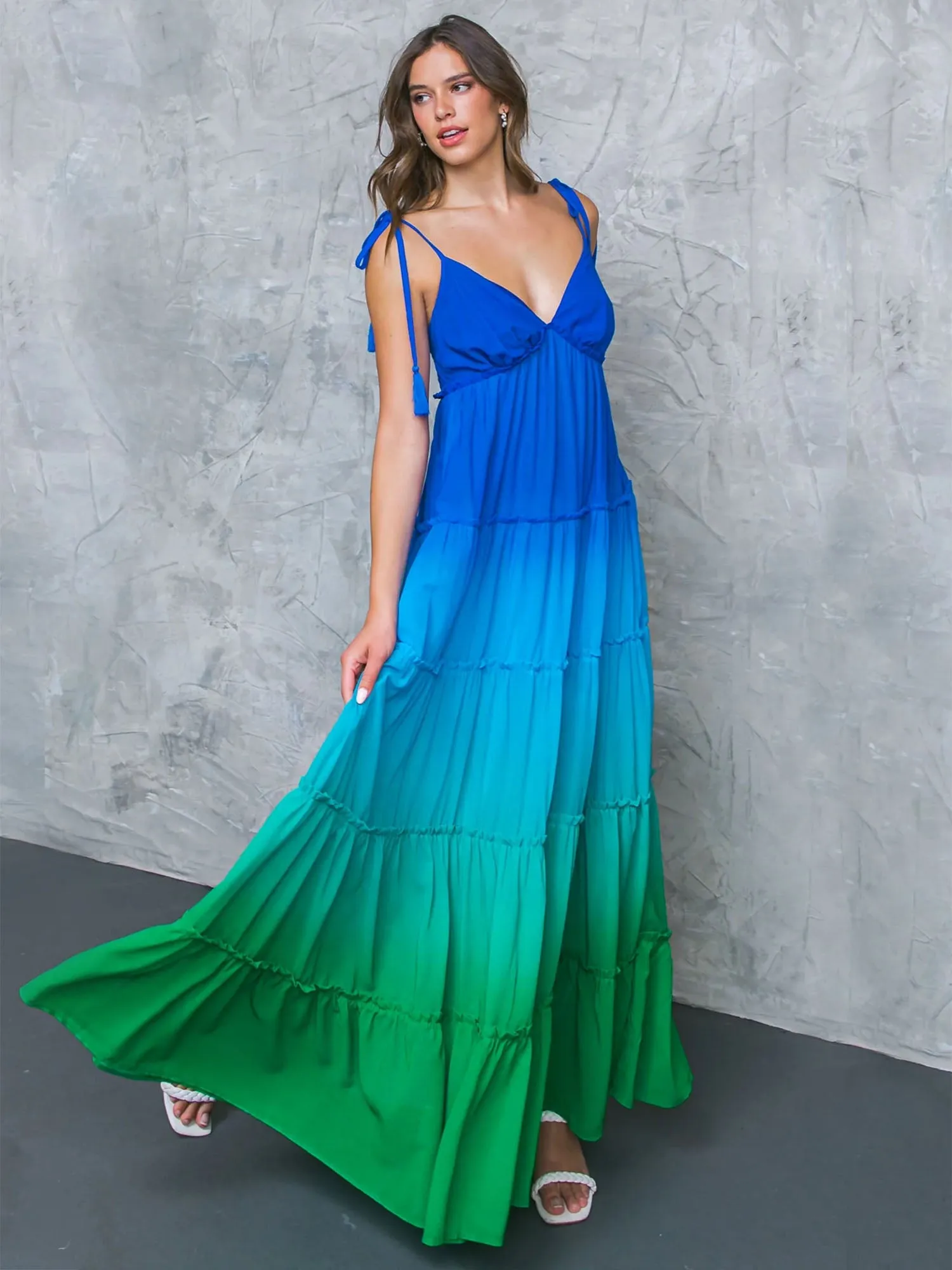 Flying Tomato Shoulder Tie Ombre Tiered Dress - Brands We Love